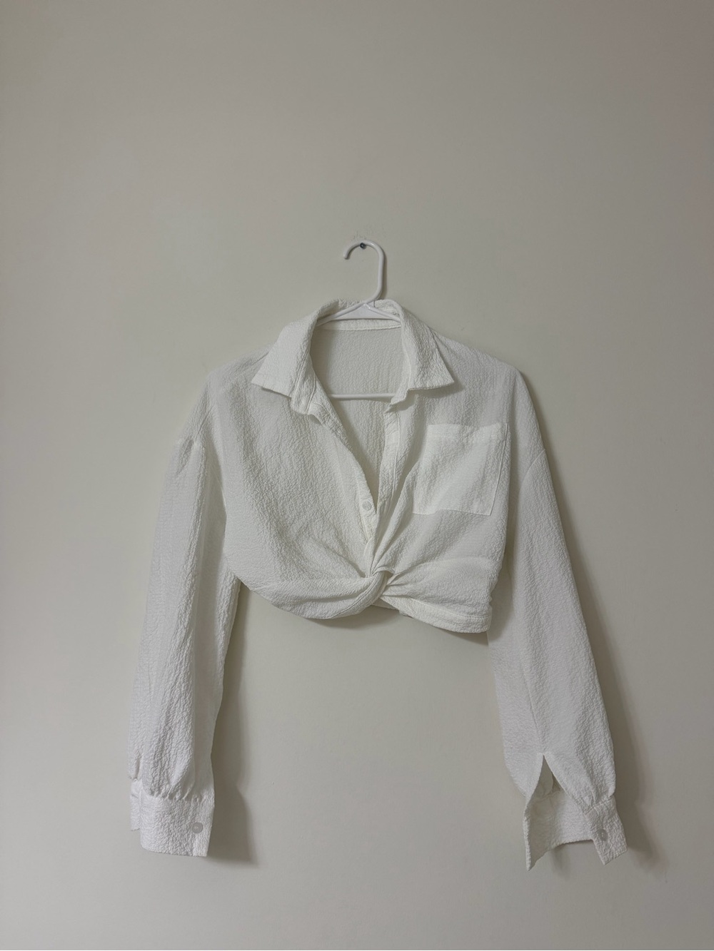 SHEIN White Cropped Knot Front Button-Down Shirt